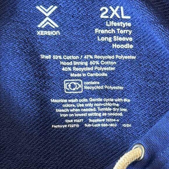 Xersion 2XL Big & Tall French Terry Hoodie Blue Depth Soft Touch NWT Streetwear - Picture 7 of 14